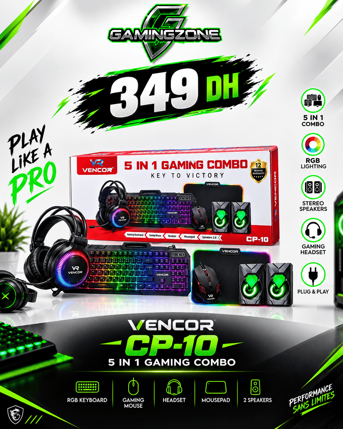 VENCOR CP-10 – Pack Gaming 5-en-1 RGB